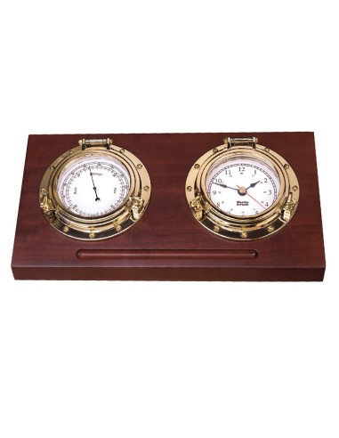 Weems & Plath Porthole Desk Set Quartz Clock & Barometer Copper