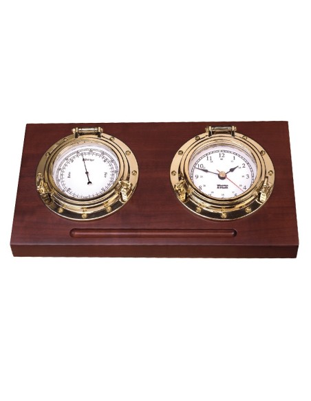Weems & Plath Porthole Desk Set Quartz Clock & Barometer Copper