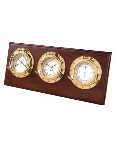 Weems & Plath Porthole Weather Station Clock Barometer Copper Hardwood