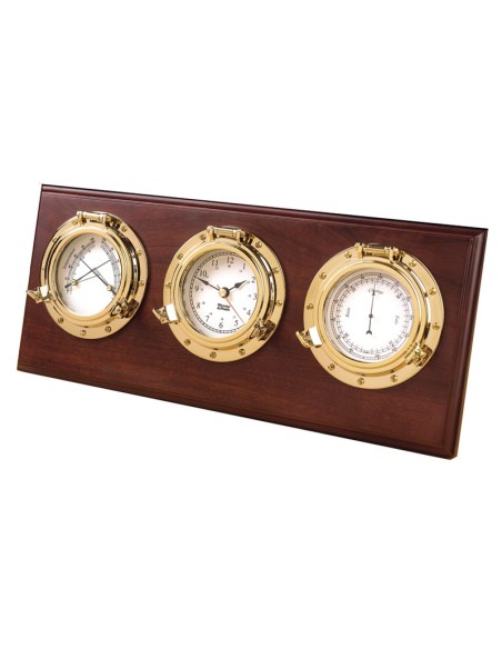 Weems & Plath Porthole Weather Station Clock Barometer Copper Hardwood