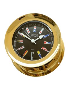 Weems & Plath Atlantis Nautical Flag Clock Black Dial Brass - 138 mm
