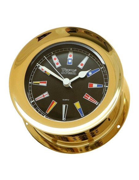 Weems & Plath Atlantis Nautical Flag Clock Black Dial Brass - 138 mm