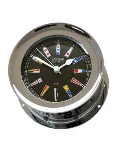 Weems & Plath Atlantis Nautical Flag Clock Black Dial Chrome - 138 mm