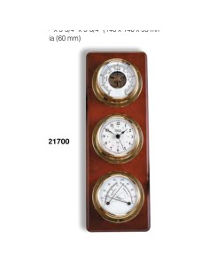 Weems & Plath Weather Station Brass on Mahogany - Clock, Barometer & Comfortmeter