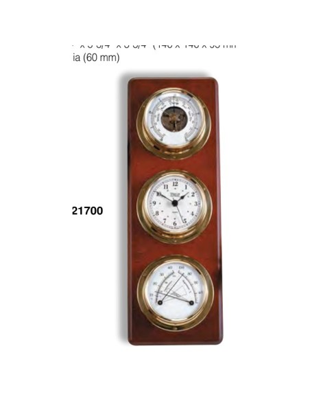 Weems & Plath Weather Station Brass on Mahogany - Clock, Barometer & Comfortmeter
