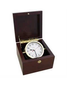 Weems & Plath Square Box Alarm Clock Brass in Mahogany-Finish Box